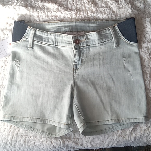 Isabel Maternity Midi Shorts Size 2 Light Blue Vintage Stretch Side Panel - Picture 1 of 10